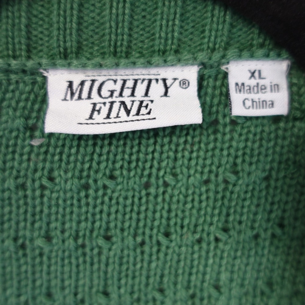 Vintage Y2K Green Loop‎ Knit Pearl Embellished Open Cardigan XL Shaggy Sweater - Picture 3 of 9
